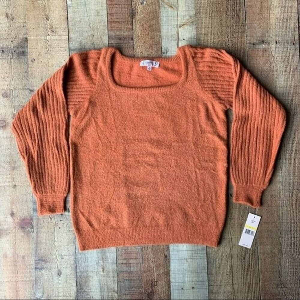 Nanette lepore women's size M orange with gold knit balloon long sleeve sweater